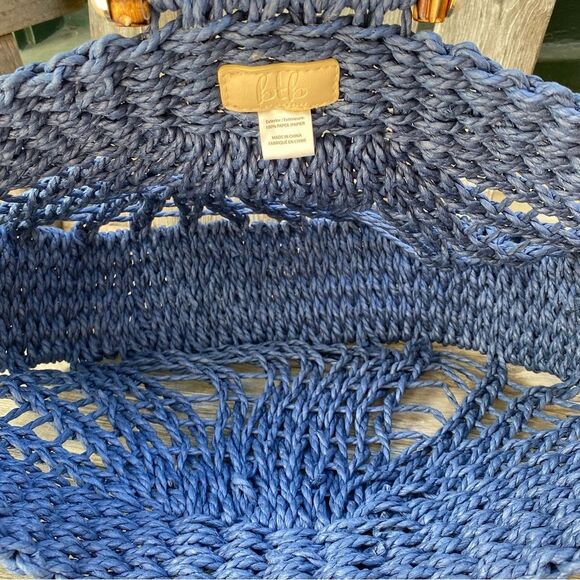 BTB Los Angeles Straw Blue Woven Tote Bag with Bamboo Handles - Picture 10 of 13